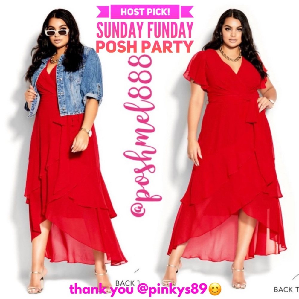 Stunningly Sexy Lipstick Red Chiffon HiLo Ruffle Wrap Dress